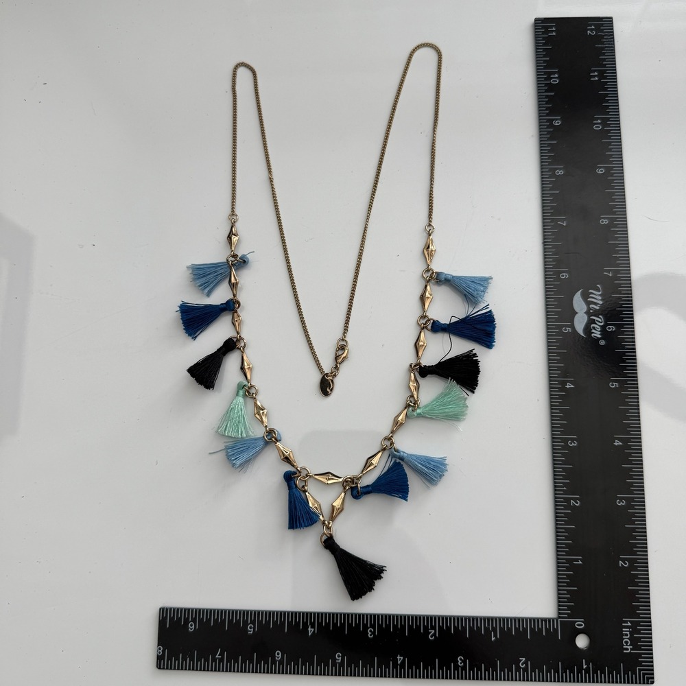 Charming Charlie's Gold Tone Multi Color Tassel Charm Necklace Drop Pendant
